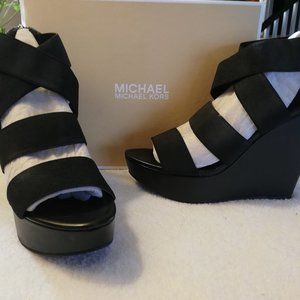 BCBGeneration Strap Black Wedge Sandals